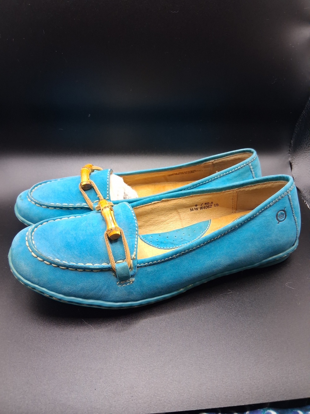 Born Turquoise Leather Loafers with Bamboo-Style Bit - Picture 2 of 12